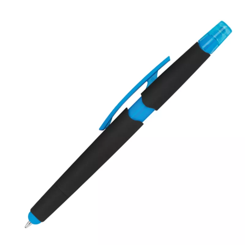 Długopis plastikowy do ekranów dotykowych z zakreślaczem - jasnoniebieski (1096524)