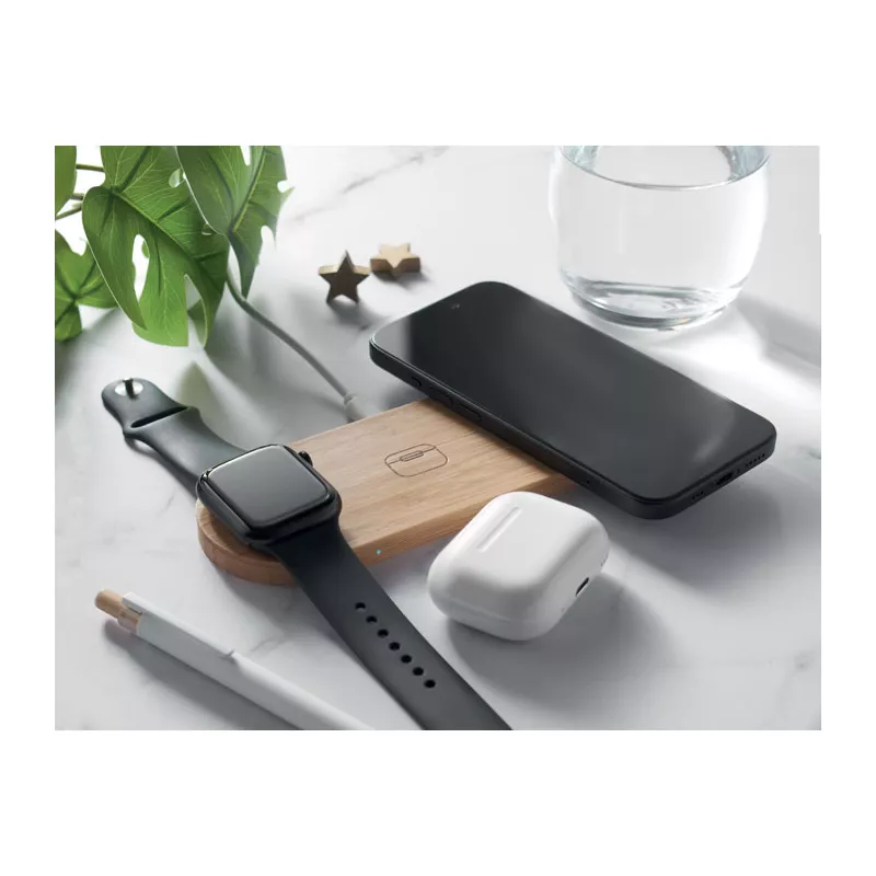 Stacja ładująca 3 w 1 15W w bambusowym etui RECPAD - Drewna (MO2729-40)