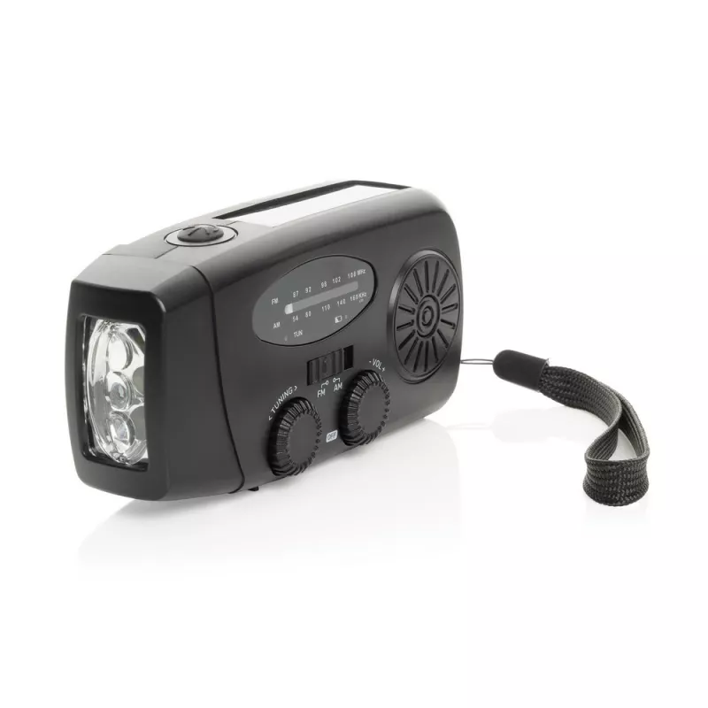 Radio survivalowe AM/FM, power bank 1800 mAh, latarka RescueWave - czarny (P326.4301)