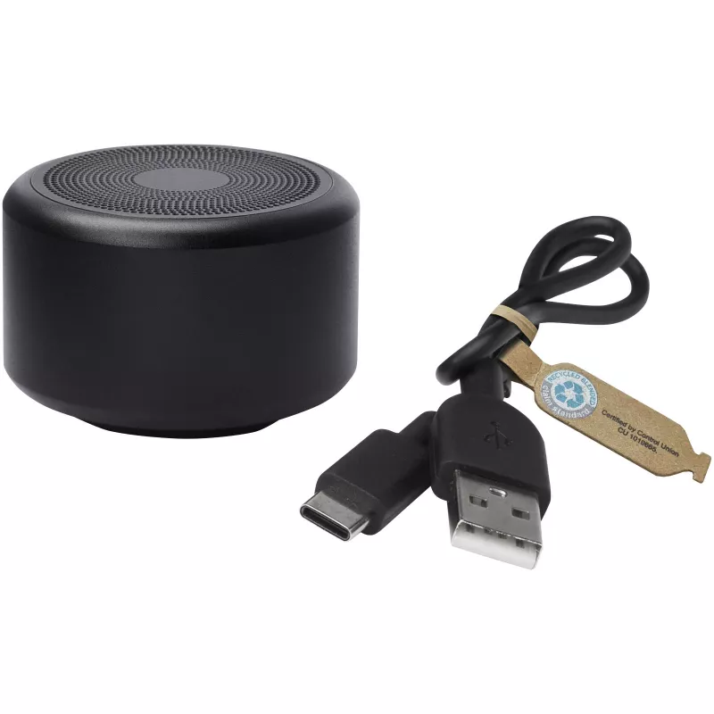 Rise mini głośnik Bluetooth® o mocy 3 W z aluminium z recyklingu z certyfikatem RCS  - Czarny (12435390)