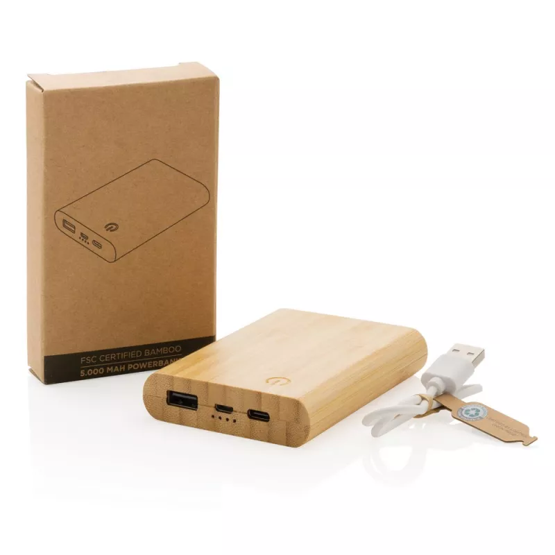 Bambusowy power bank 5000 mAh - brązowy (P322.259)