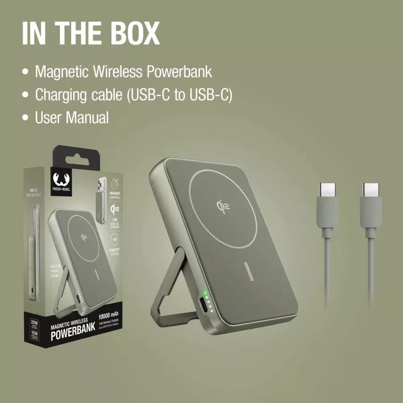 Fresh 'n Rebel Powerbank bezprzewodowy 10000 mAh kompatybilny z MagSafe - Dried Green (LT49745-N0049)