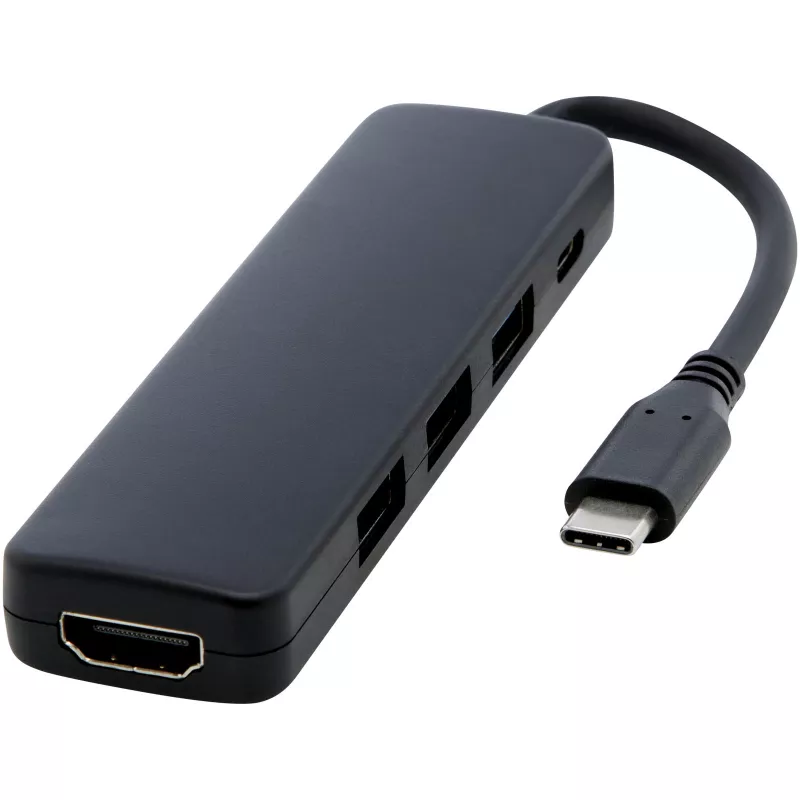 Loop adapter multimedialny USB 2.0-3.0 z portem HDMI wykonany z tworzyw sztucznych pochodzących z recyklingu z certyfikatem R - Czarny (12436890)