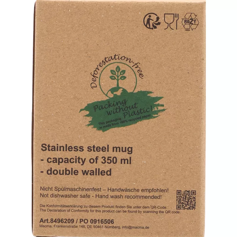 Kubek termiczny 350 ml z powłoką z recyklingu METODY - fioletowy (8496212)