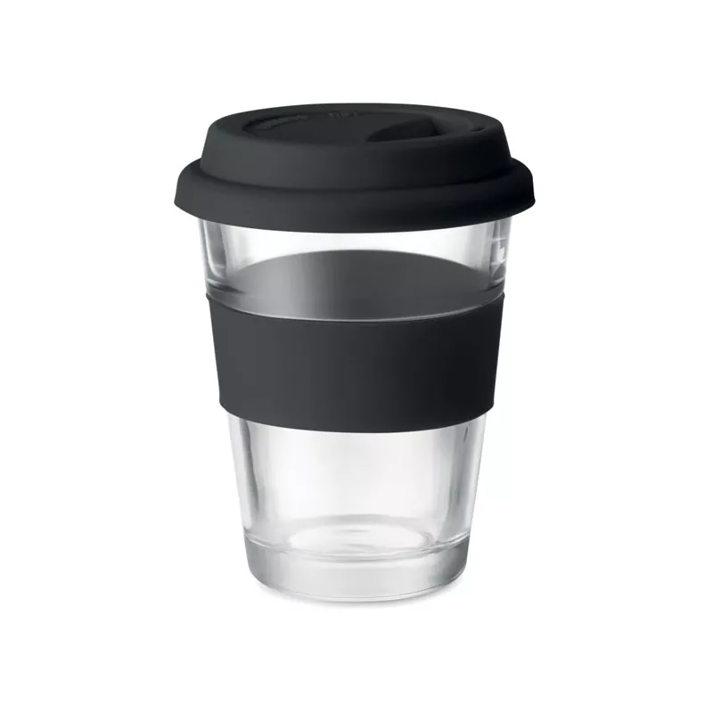 Kubek szklany z pokrywką i uchwytem 350 ml ASTOGLASS - Czarny (MO9992-03)