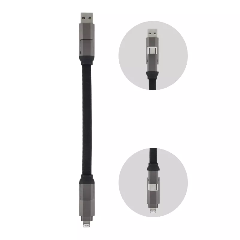 Wielofunkcyjny brelok OTG z kablem 4 w 1 o mocy 60W - czarny (LT95660-N0002)