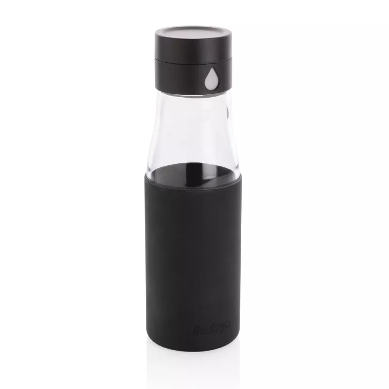 Butelka szklana Ukiyo, monitorująca ilość wypitej wody 650 ml - czarny (P436.721)