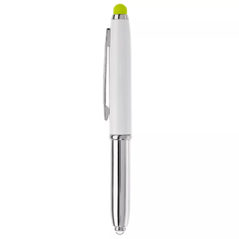 Długopis Stylus Shine z touch penem i z latarką - biało / jasnozielony (LT87794-N0132)