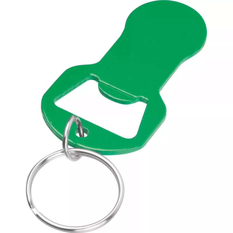 Brelok z otwieraczem do butelek i żetonem do wózka z aluminium z recyklingu OLIWIER - zielony (9544509)