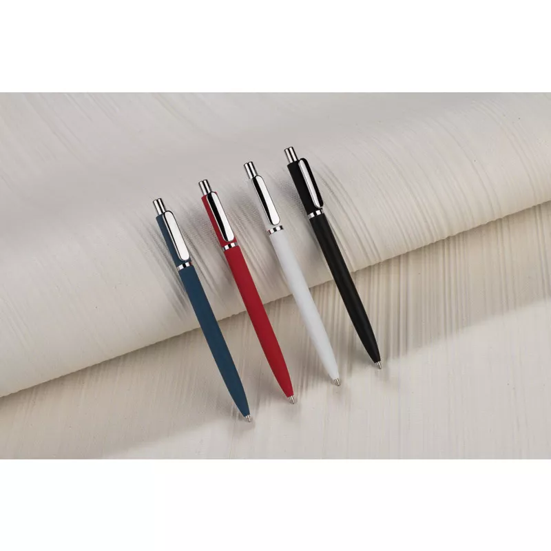 Długopis metalowy z powłoką typu soft touch ELMO - biały (19084-01)