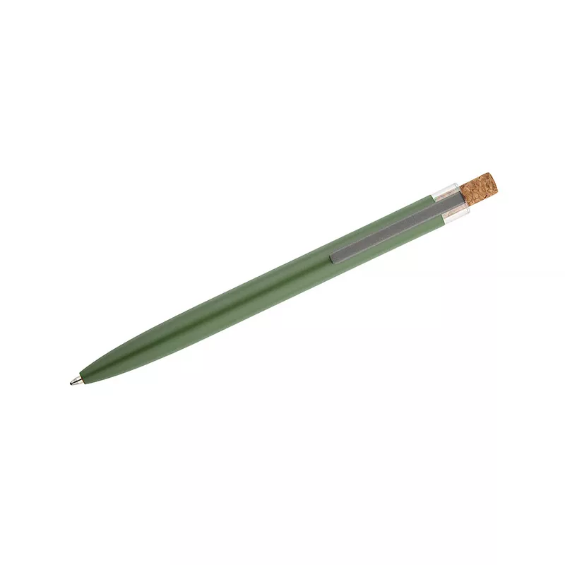 Długopis z recyklingowanego aluminium z korkowym przyciskiem KORIN - zielony butelkowy (19742-18)