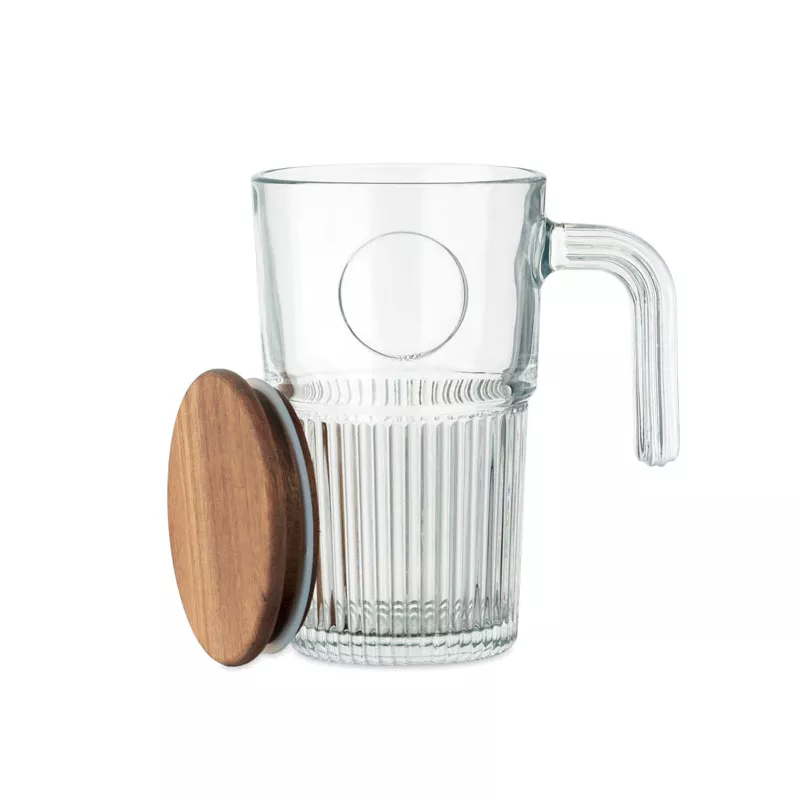 Kubek szklany z akacjową pokrywką 450 ml VITRIO JAR - Przezroczysty (MO2751-22)