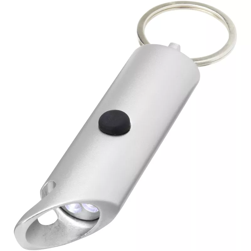 Flare latarka LED i otwieracz do butelek z łańcuchem do kluczy wykonany z aluminium IPX z recyklingu - Srebrny (10457481)