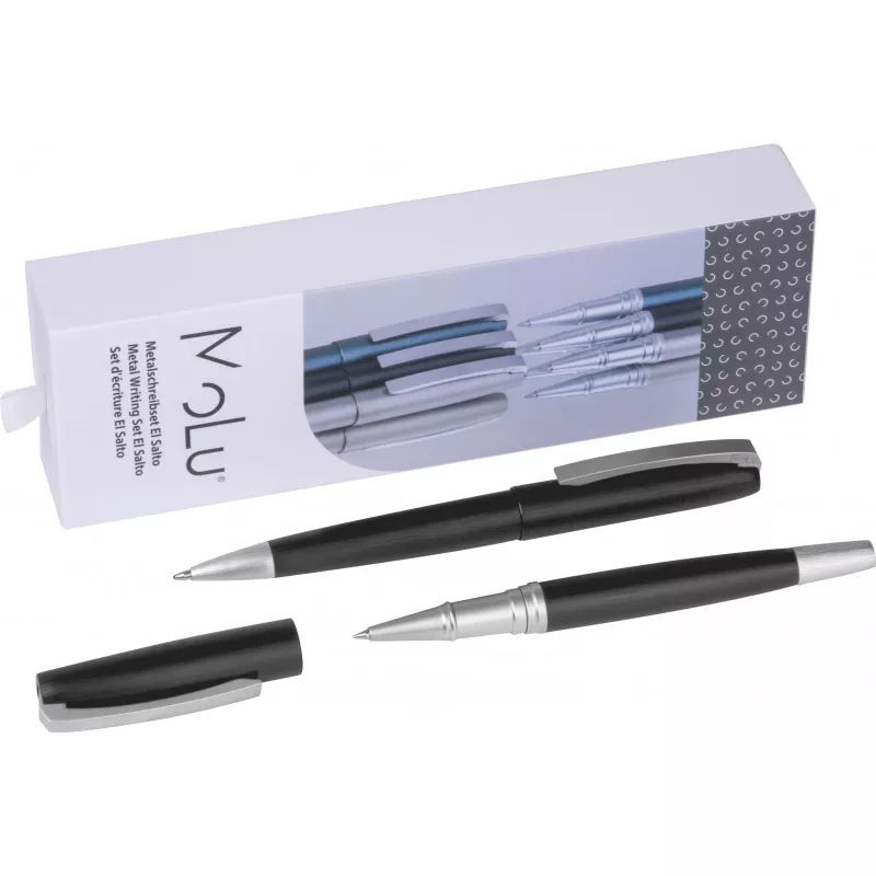 Metalowy zestaw piśmienny długopis i pióro kulkowe El Salto MoLu - czarny (533603)