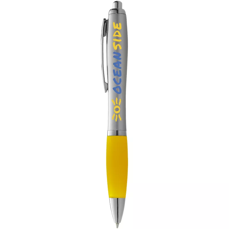 Długopis reklamowy z miękkim w dotyku uchwytem Nash - Srebrny-Żółty (10707704)