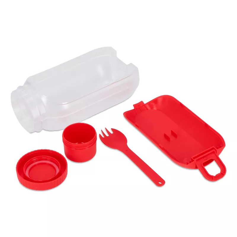 Pudełko na lunch z przegródką na sos, z łyżką i widelcem - czerwony (LT90427-N0021)