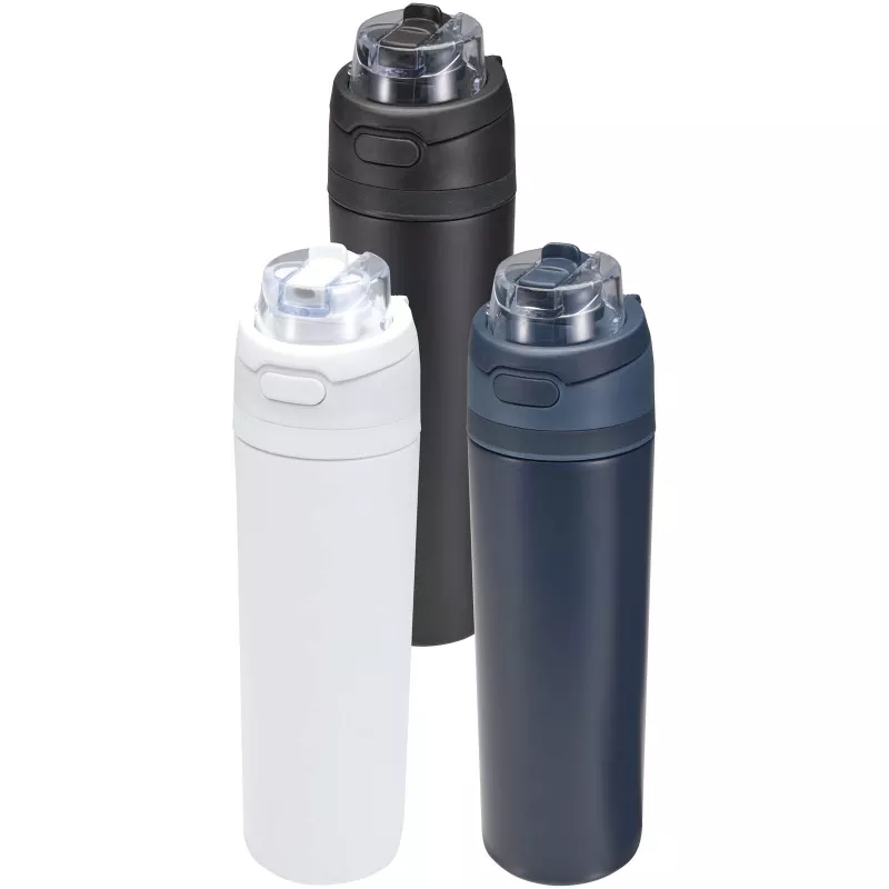 Bidon na wodę Theron 800 ml z jednowarstwowej stali nierdzewnej pochodzącej z recyklingu, certyfikowanej zgodnie z RCS, z pok - Granatowy (10095155)
