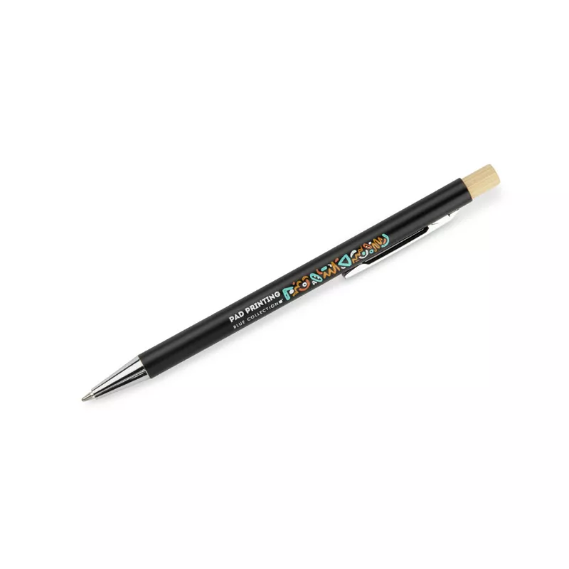 Długopis metalowy z bambusowym przyciskiem KIVO - czarny (19732-02)