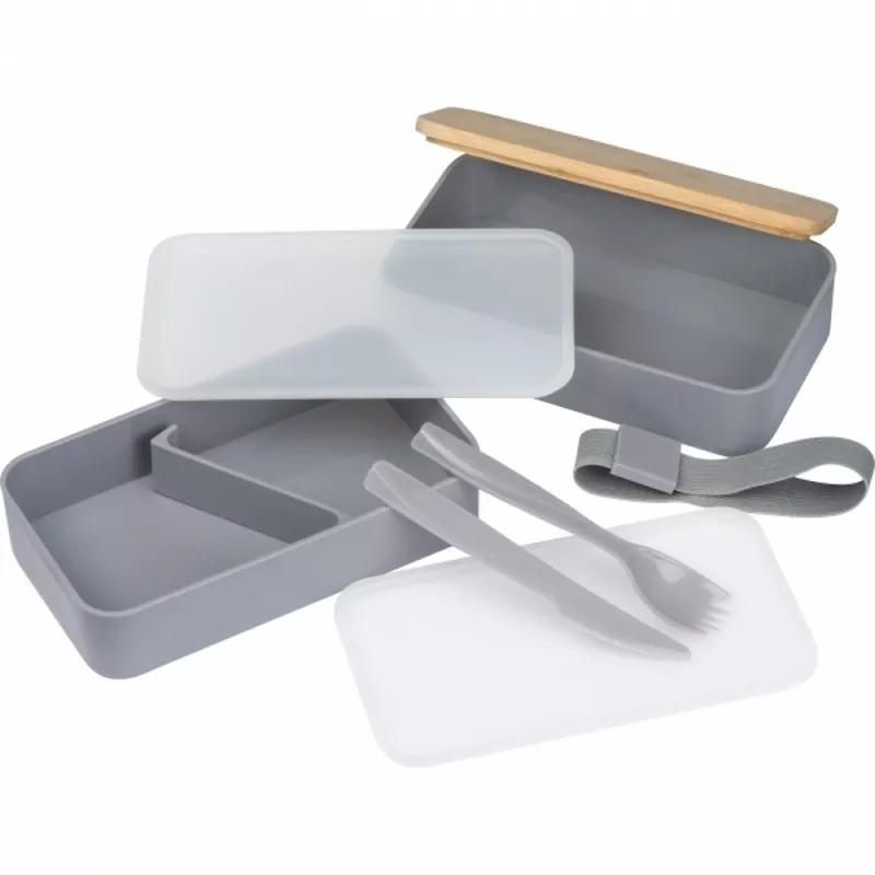 Lunch box 2x600 ml ze sztućcami PESCARA - szary (253107)