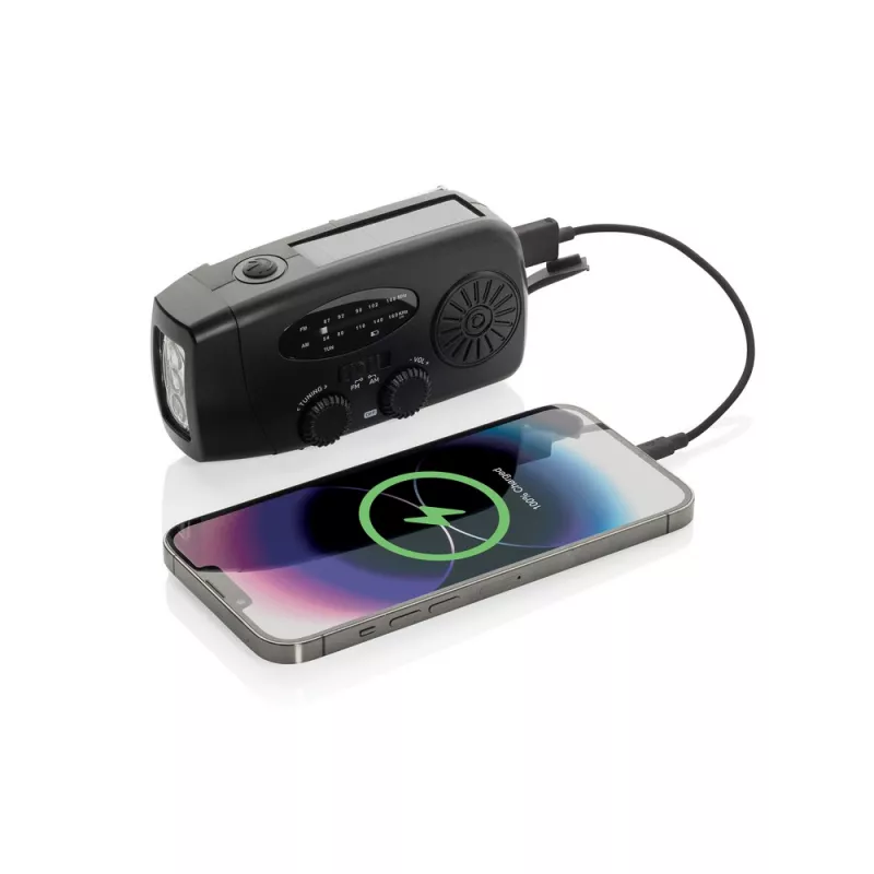 Radio survivalowe AM/FM, power bank 1800 mAh, latarka RescueWave - czarny (P326.4301)