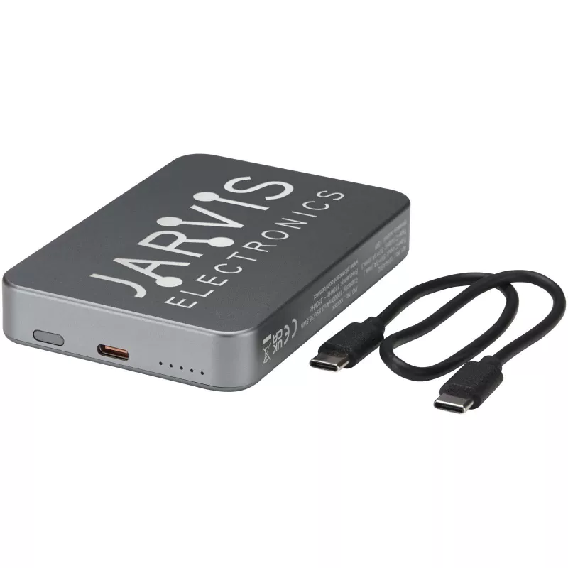 Powerbank Avis 10 000 mAh z recyklingowanego aluminium, z wbudowanym magnesem  - Gun metal (12444582)