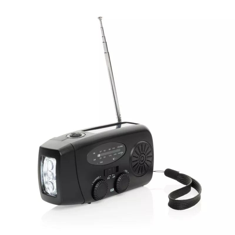 Radio survivalowe AM/FM, power bank 1800 mAh, latarka RescueWave - czarny (P326.4301)