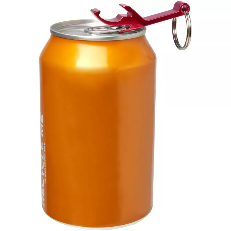 Tao otwieracz do butelek i puszek z łańcuchem do kluczy wykonany z aluminium pochodzącego z recyklingu z certyfikatem RCS  - Czerwony (10457121)