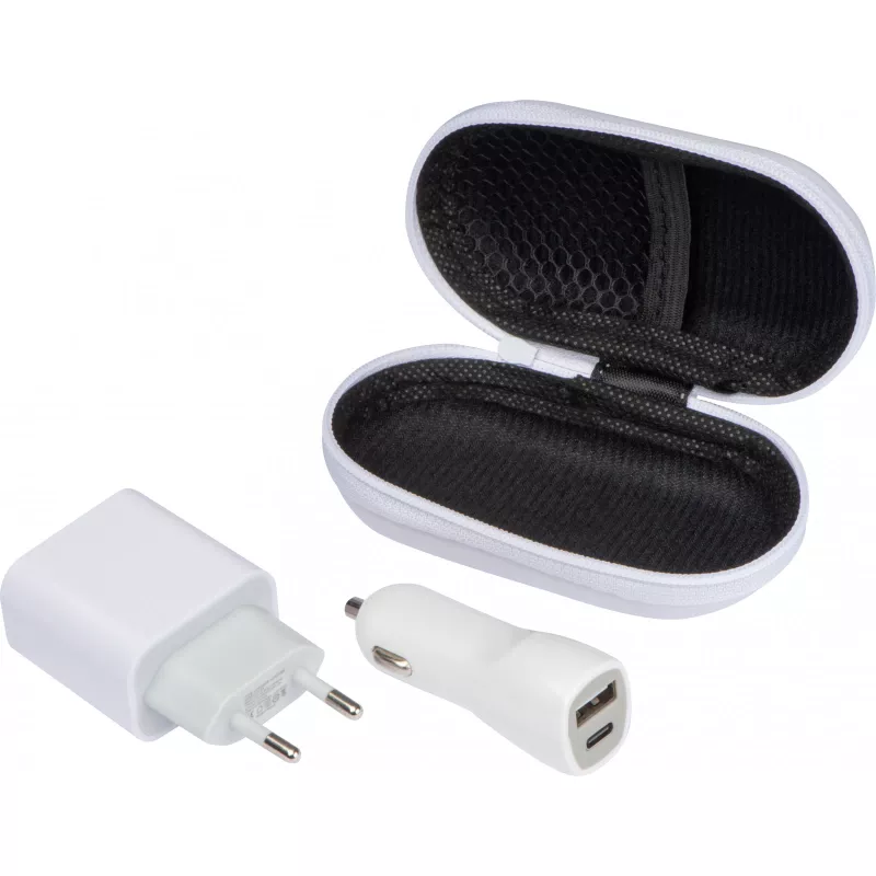Zestaw ładowarka samochodowa i wtyczka ładująca USB i USB typu C - biały (3251606)