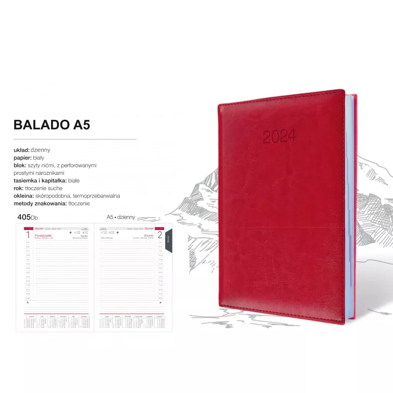 Kalendarz książkowy A5 DZIENNY "BALADO" - różne kolory (KK-CCB-405.DB)