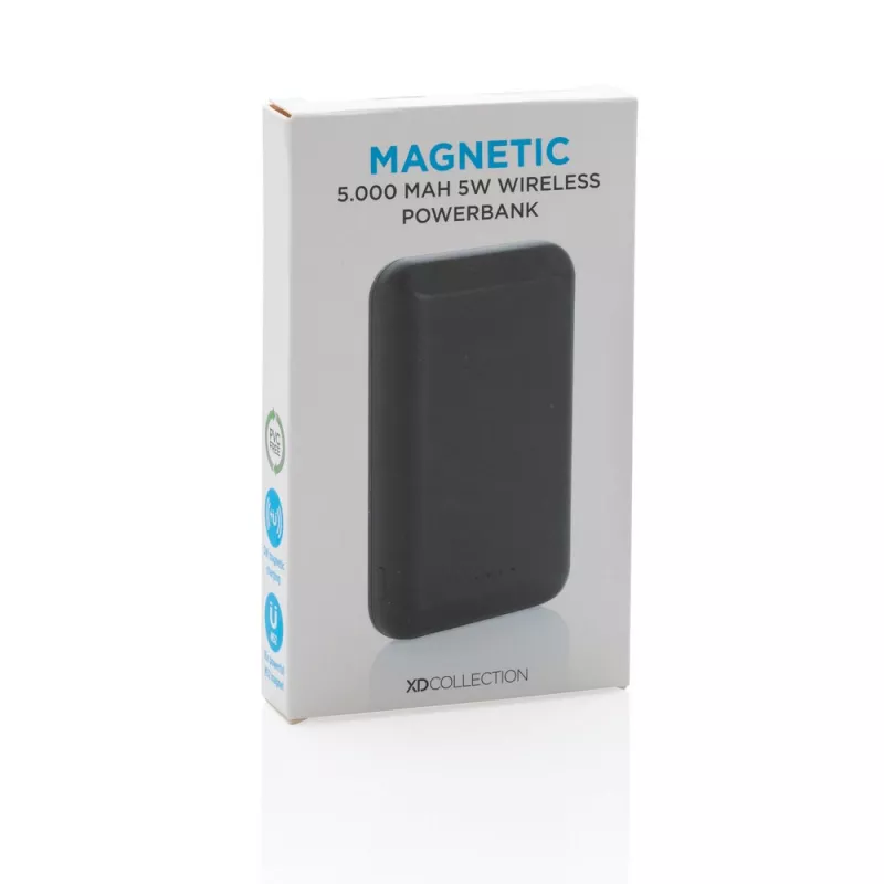 Magnetyczny, bezprzewodowy power bank 5000 mAh, 5W - czarny (P322.281)