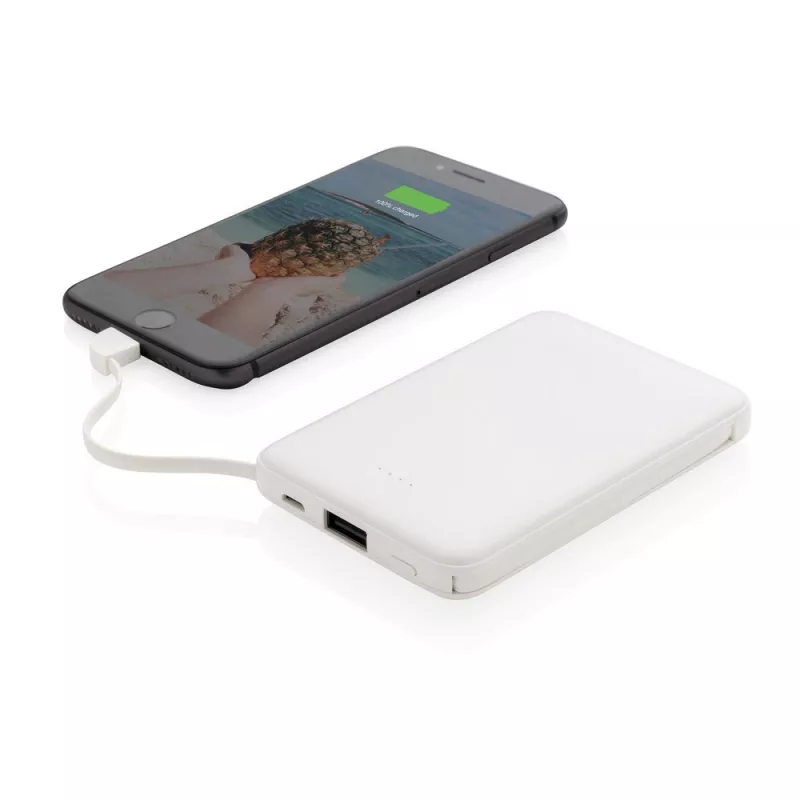 Power bank 5000 mAh, zintegrowany kabel 3 w 1 - biały (P322.083)