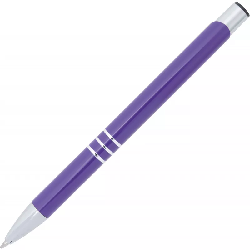 Fioletowy długopis metalowy z trzema chromowanymi ringami idealne pod grawer reklamowy