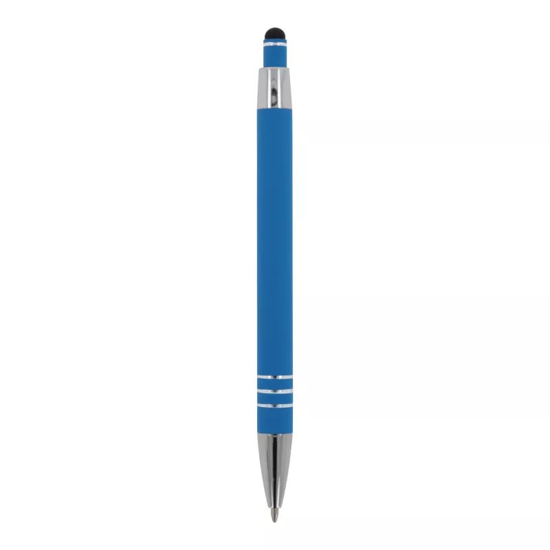 Długopis metalowy gumowany z touch penem Athens - jasnoniebieski (LT87781-N0012)