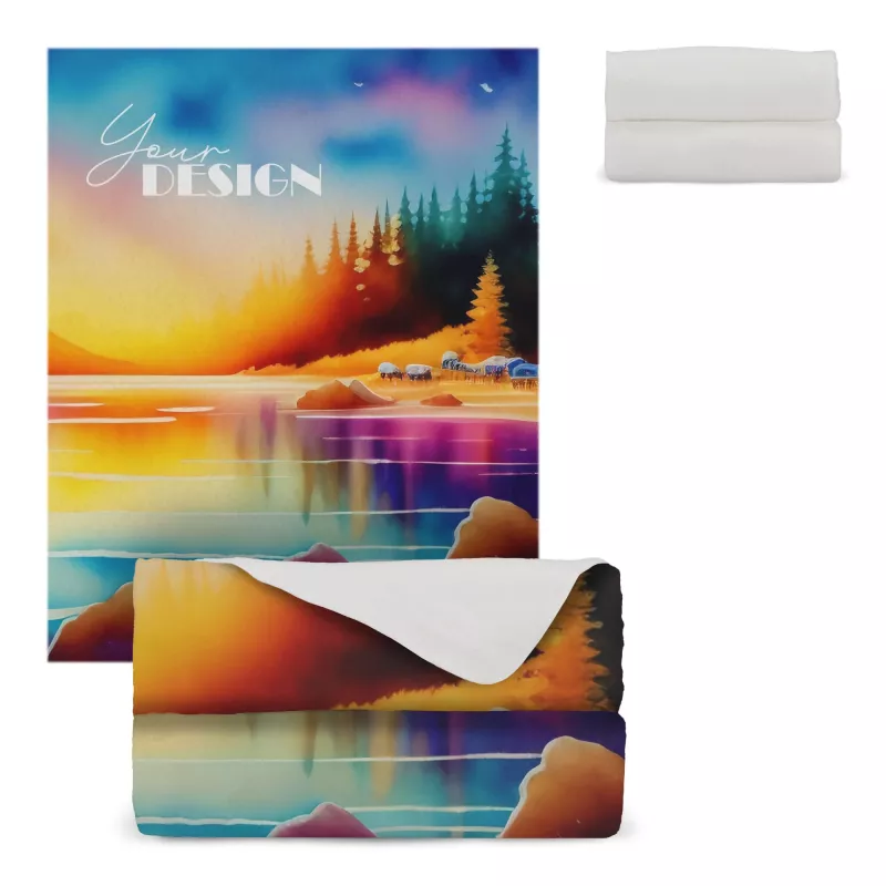 Koc polarowy R-PET 250g/m² 120x150cm z nadrukiem full color - biały (LT95011-N0001)