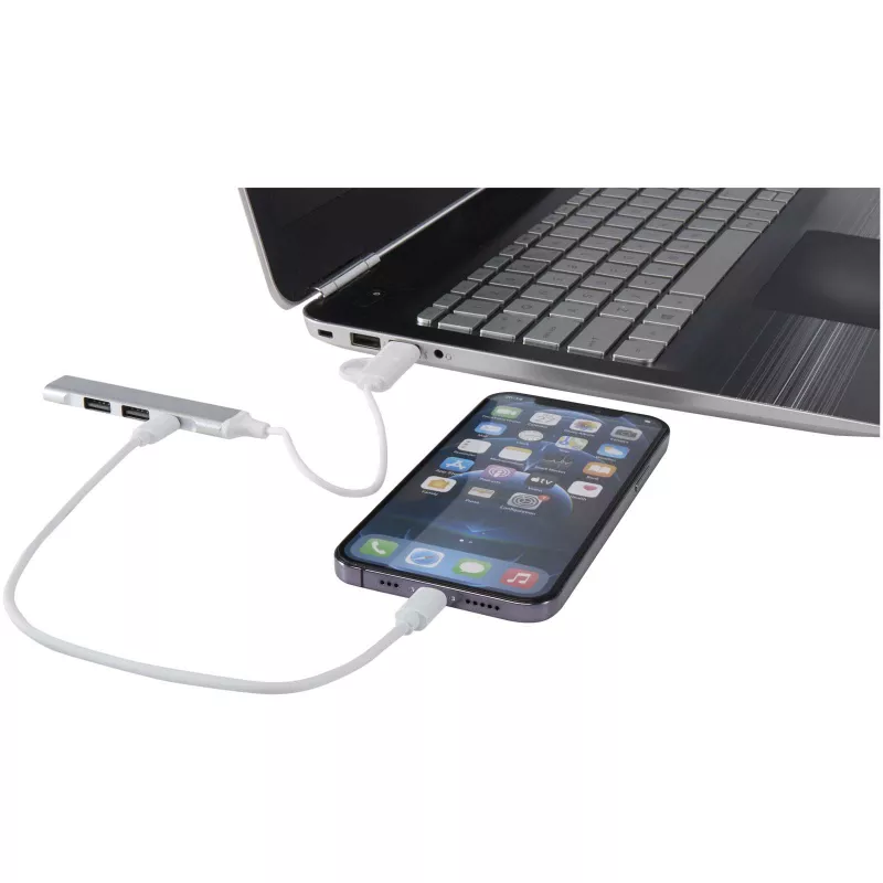 Alkaid 4-portowy hub USB-A i typu C z podwójnym wejściem wykonany z aluminium z recyklingu - Srebrny (12446981)