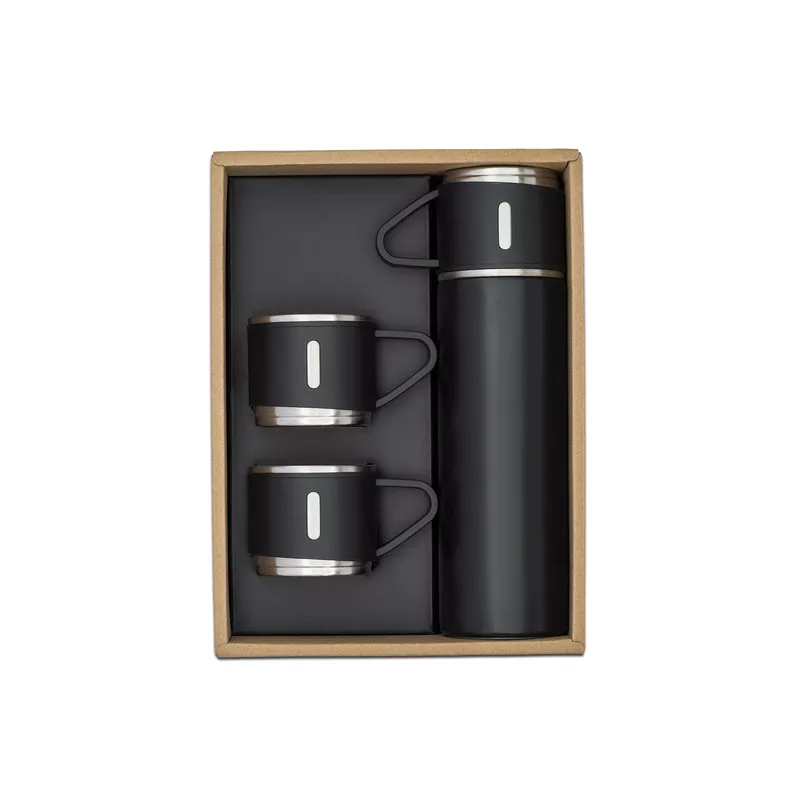 Termos reklamowy 500 ml z kubkami w pudełku Attu  - czarny (R08217.02)