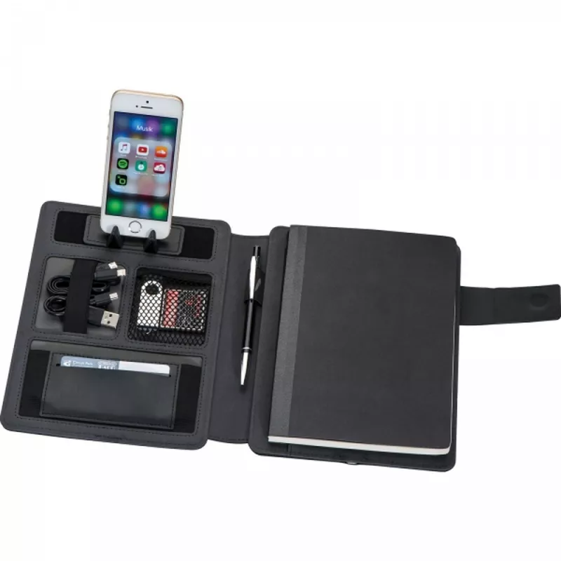 Folder A5 z notatnikiem w linie i power bankiem 4000 mAh FABIOLA - czarny (2048603)