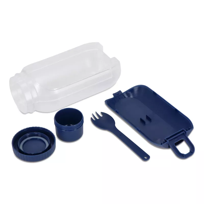 Pudełko na lunch z przegródką na sos, z łyżką i widelcem - ciemnoniebieski (LT90427-N0010)