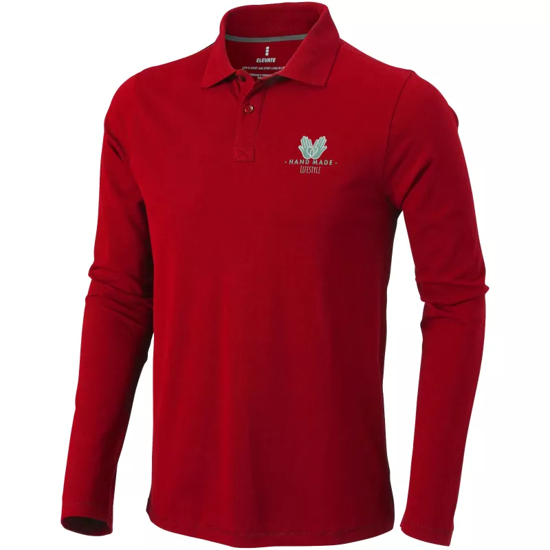 Męskie polo Oakville z długim rękawem - Czerwony (38086-RED)