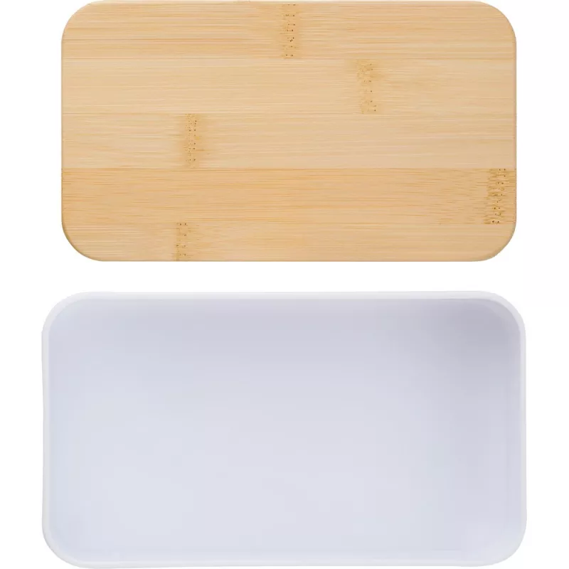 Pudełka śniadaniowe 2 szt., 2x400 ml, bambusowe wieczko, sztućce - biały (V1215-02)