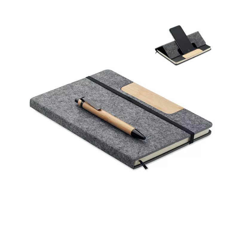Notes A5 80 kartek w linię z długopisem NOTEMIX - Kamienny Szary (MO2390-15)