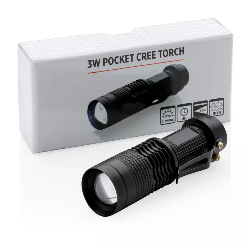 Kieszonkowa latarka CREE 3W - czarny (P513.571)