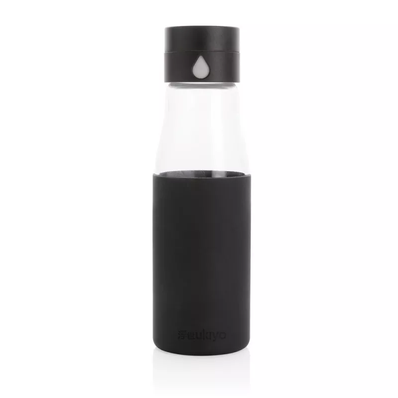 Butelka szklana Ukiyo, monitorująca ilość wypitej wody 650 ml - czarny (P436.721)
