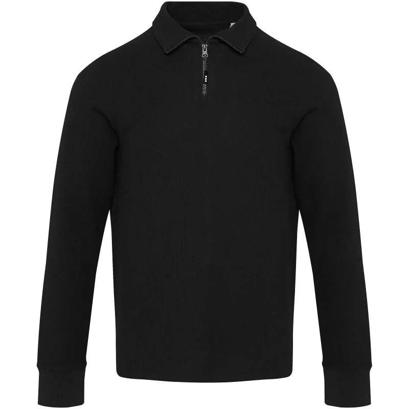 Zeus koszulka polo z zamkiem do połowy i długimi rękawami, uniseks - Czarny (39551-BLACK)