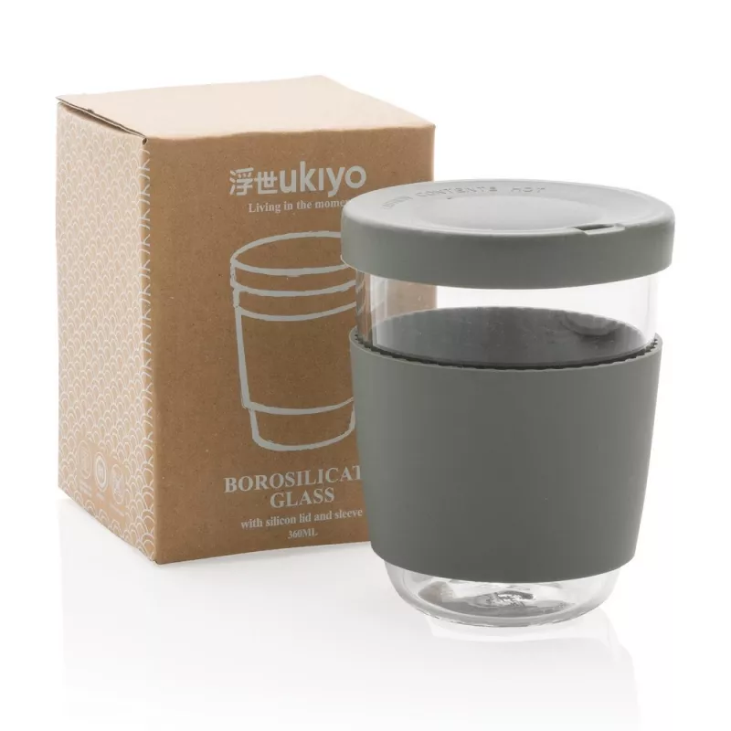Szklany kubek podróżny Ukiyo 360 ml - szary (P432.702)