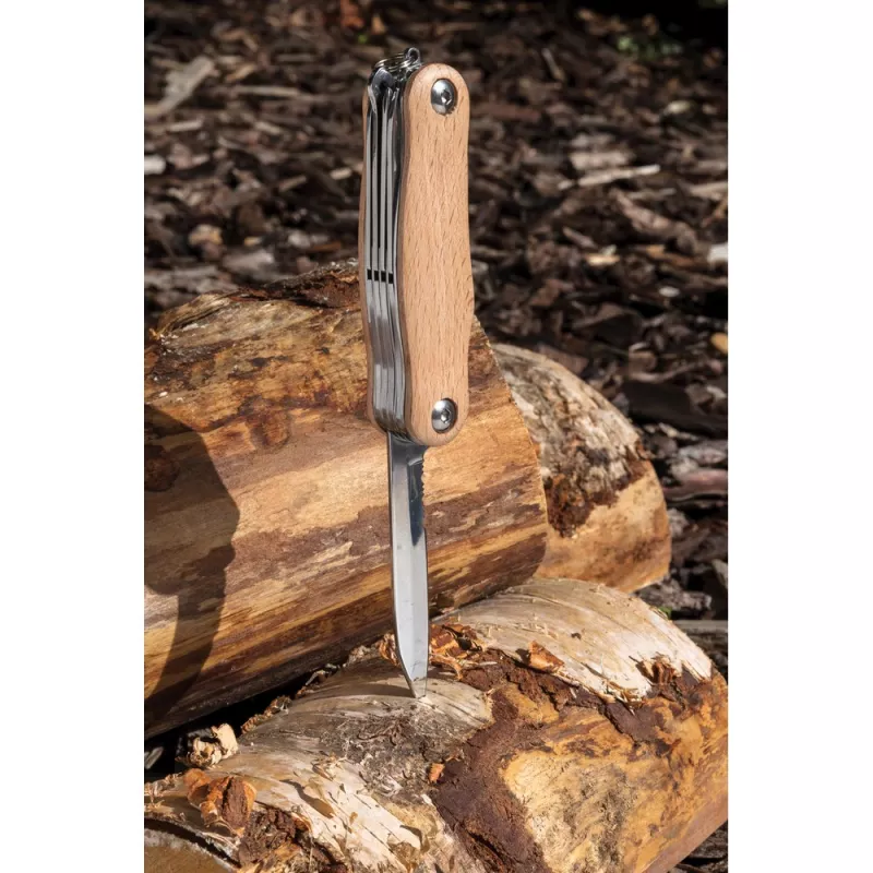 Nóż wielofunkcyjny, scyzoryk, 9 el. - brązowy (P221.389)