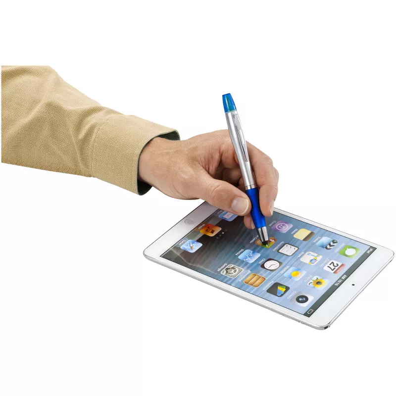 Długopis ze stylusem i zakreślaczem Nash - Błękit królewski-Srebrny (10658101)