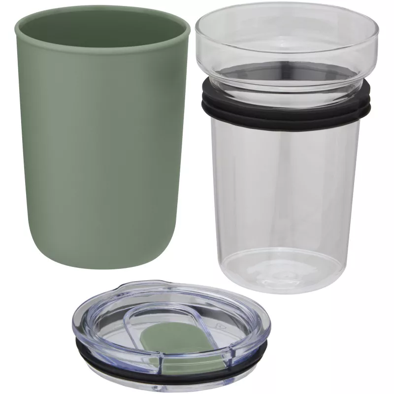 Szklany kubek Bello o pojemności 420 ml z zewnętrzną ścianką z plastiku z recyklingu - Zielony melanż (10067562)