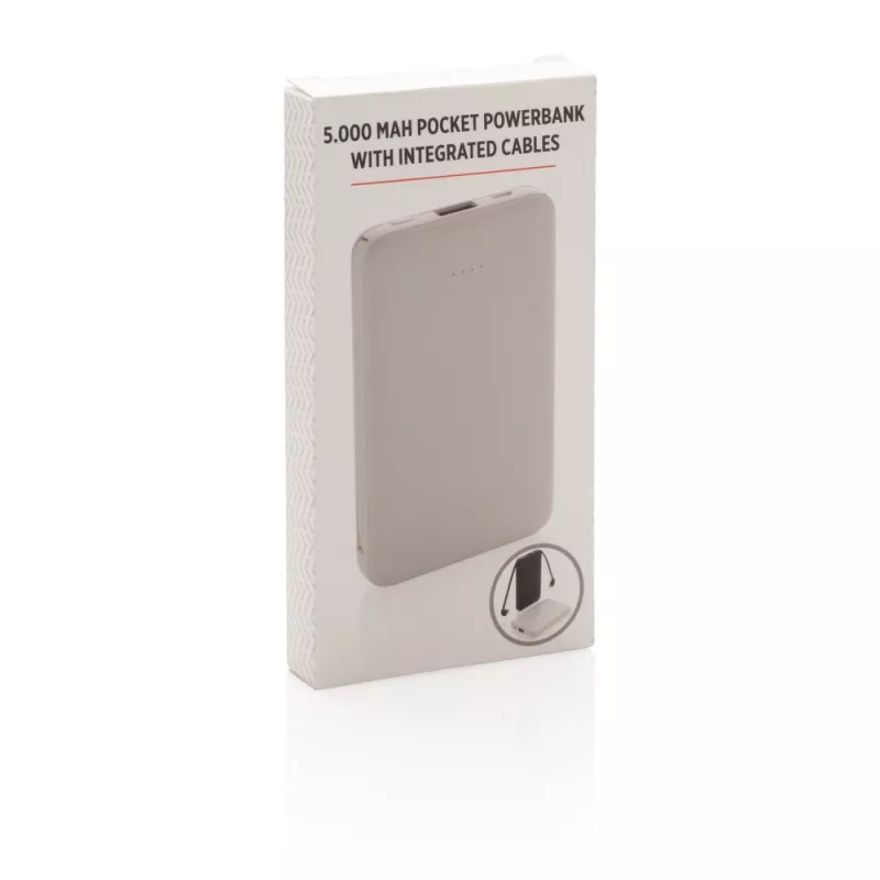 Power bank 5000 mAh, zintegrowany kabel 3 w 1 - biały (P322.083)