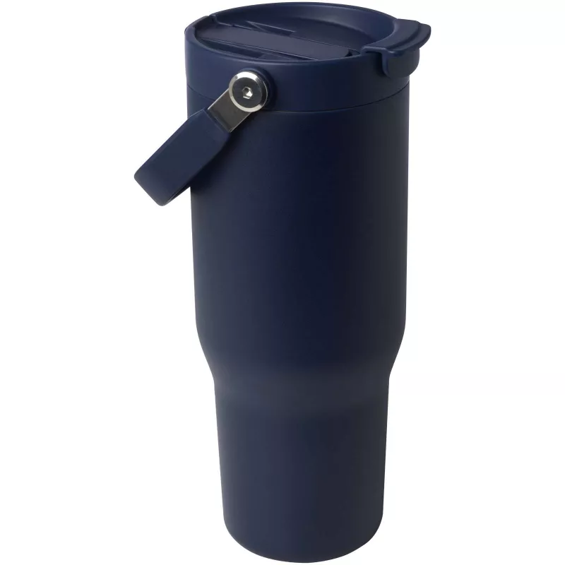 Kubek Bronx o pojemności 900 ml, z izolacją próżniową, wykonany ze recyklingowanej stali nierdzewnej z certyfikatem RCS i z miedzi, z wielofukncyjną zakrętką - Granatowy (10086455)